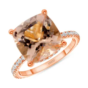 14K Gold Diamond Double Under Halo with Cushion Cut Morganite Engagement Ring