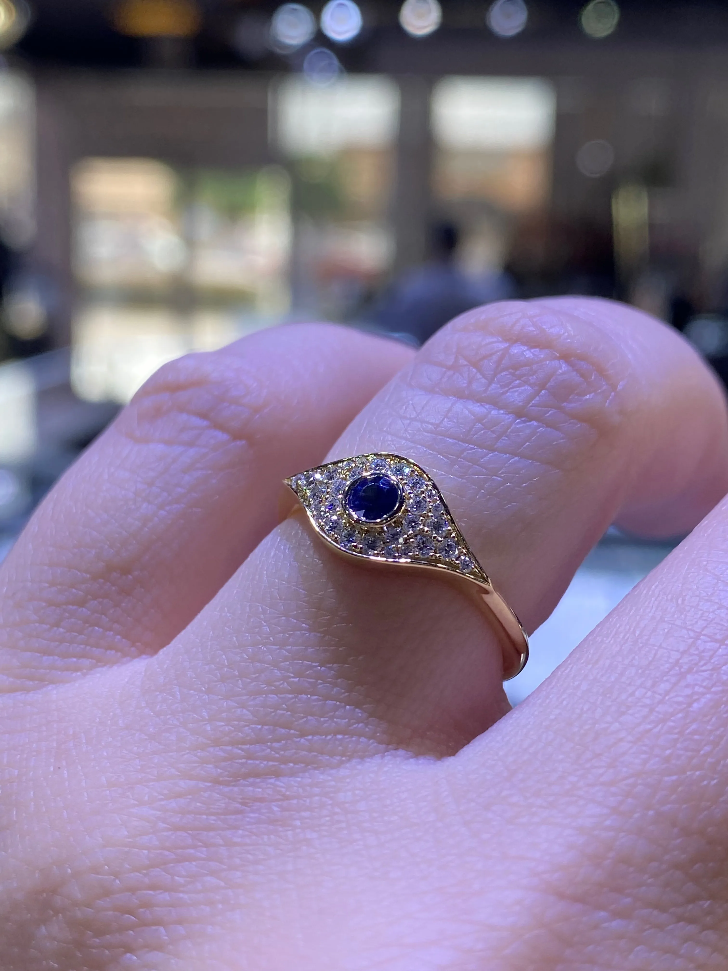 14K Gold Evil Eye Pavé Diamond Ring