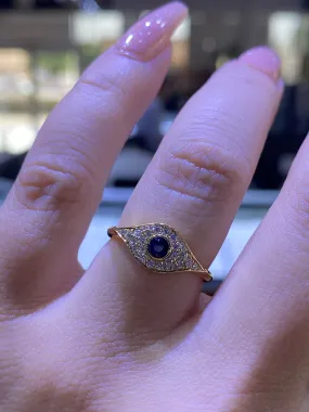 14K Gold Evil Eye Pavé Diamond Ring