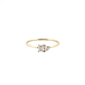 14K Gold Toi Et Moi Heart and Baguette Diamond Ring