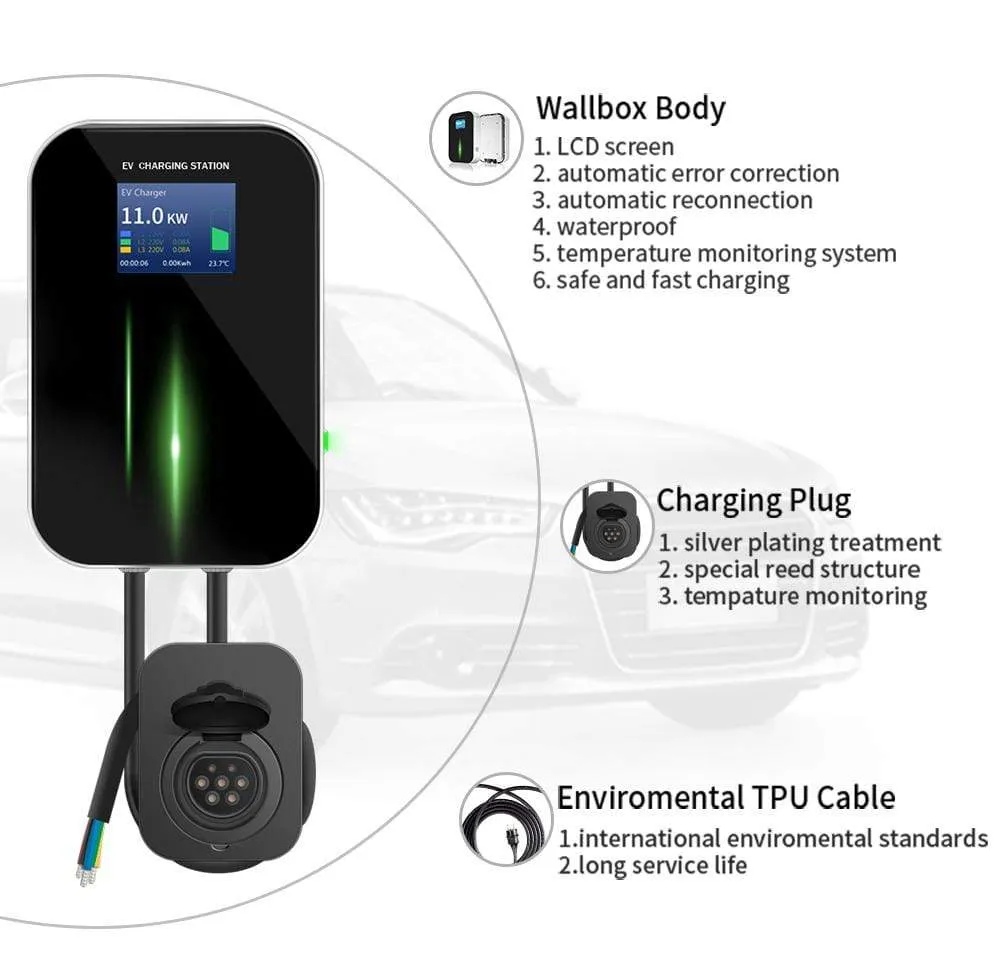 16A 3Phase EV Charger Electric Vehicle Charging Station EVSE Wallbox Type 2 Socket IEC 62196-2 for Audi Mercedes-Benz, Hyundai