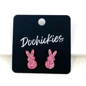 16mm Pink Glitter Marshmallow Bunny Earrings