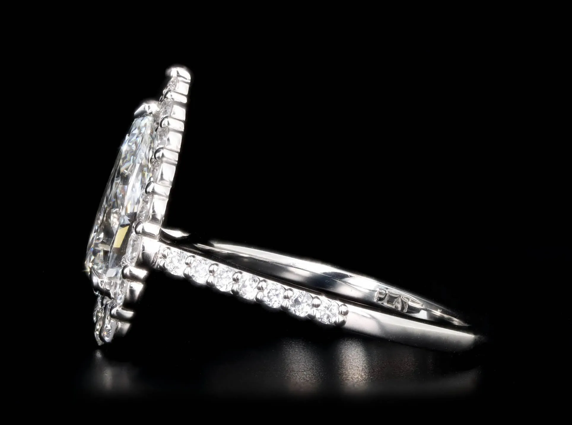 1.83 Carat Pear Diamond Graduated Halo Engagement Ring in Platinum GIA Certified