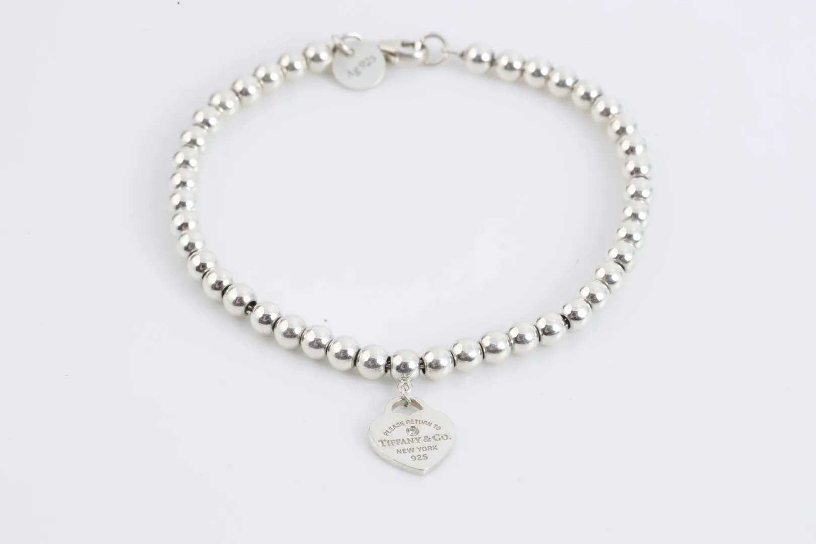 6.5" Tiffany & Co. 925 Silver Diamond Return to Tiffany Bead Bracelet (5.62g.)