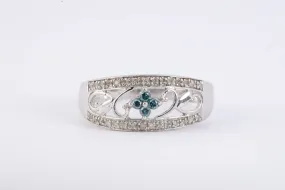 925 Silver 0.38tcw Teal & White Diamond Ring Size 9 (3.75g.)