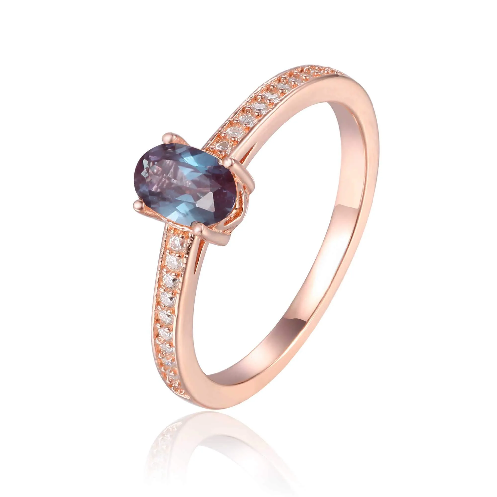 Alexandrite Solitaire Ring with Accents