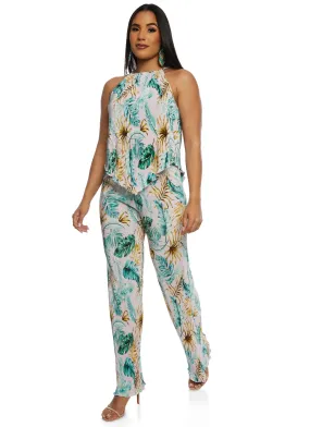 Almost Famous Plisse Palm Print Wide Leg Pants