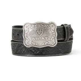 Ariat Men's Embossed Plate Buckle Black Belt