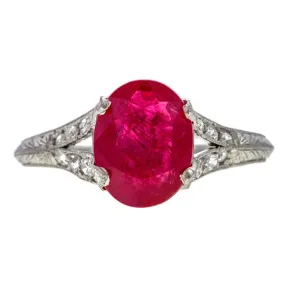 Art Deco No Heat Ruby 2.86ct. & Diamond Ring