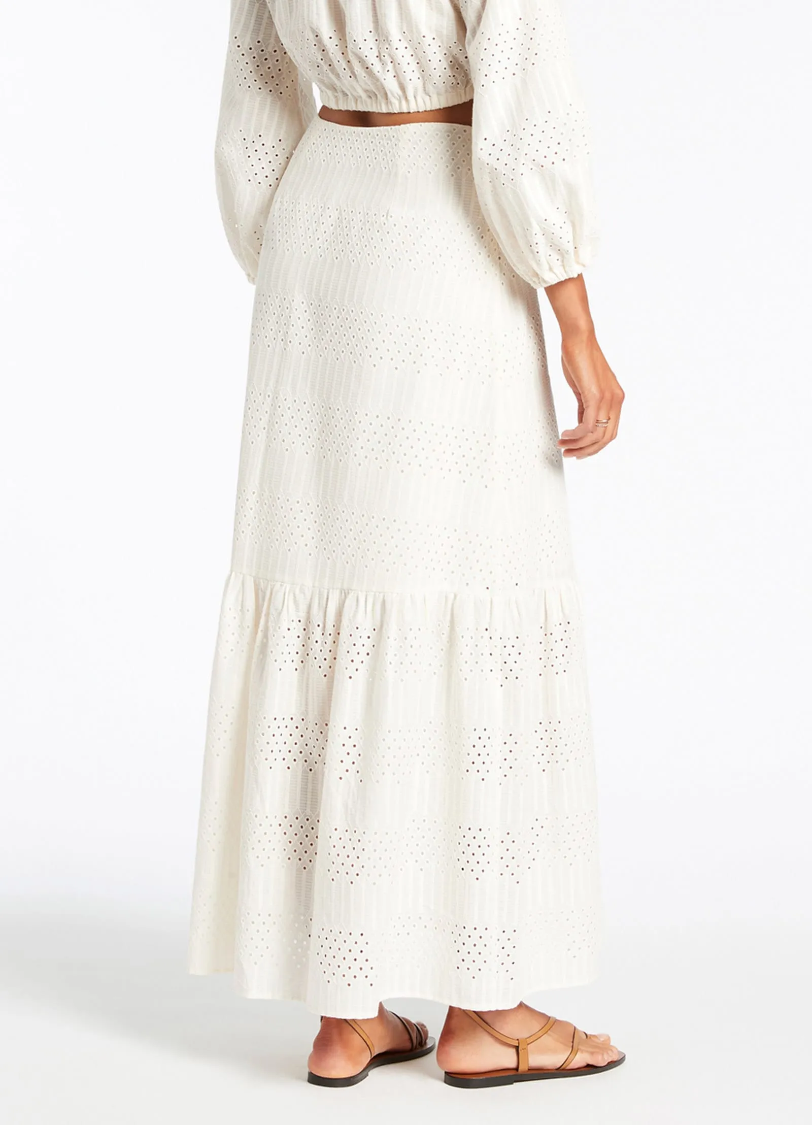 Broderie Tiered Maxi Skirt - Cream