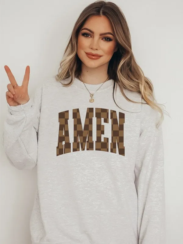 Brown Checked AMEN Crewneck Sweatshirt