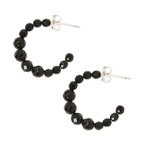 Chan Luu Graduated Stone Small Hoop Earrings in Onyx and Silver