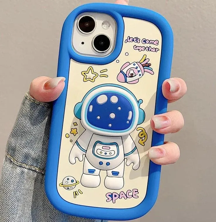 Cute Cartoon Astronaut Phone Case with Holder for iPhone 15, 14, 13, 12 Pro Max