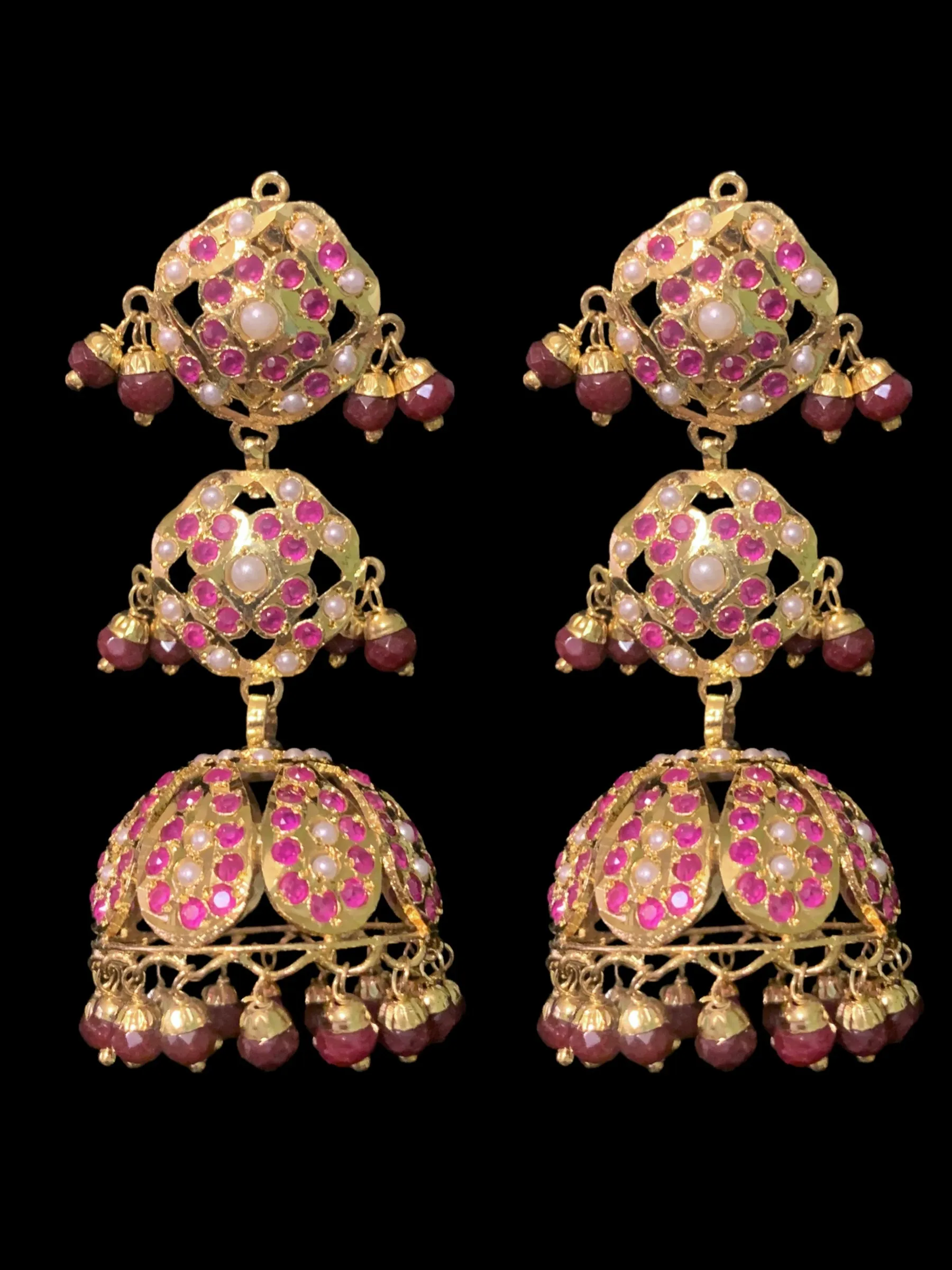 DER392 Hina jhumka ( rubies )  (READY TO SHIP )