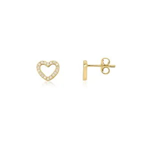 Diamond Cut Out Heart Stud Earrings