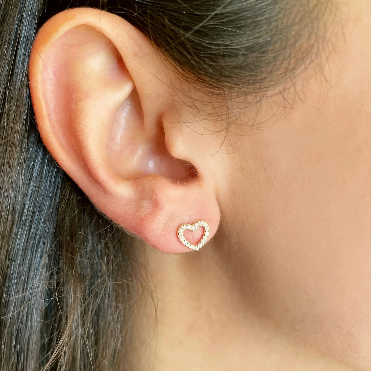 Diamond Cut Out Heart Stud Earrings