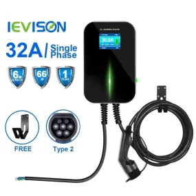 EV Charger 32A 1 Phase 7.2KW Wallmount Electric Vehicle Charging Station EVSE Wallbox with Type 2 Plug IEC 62196-2 Free Hook