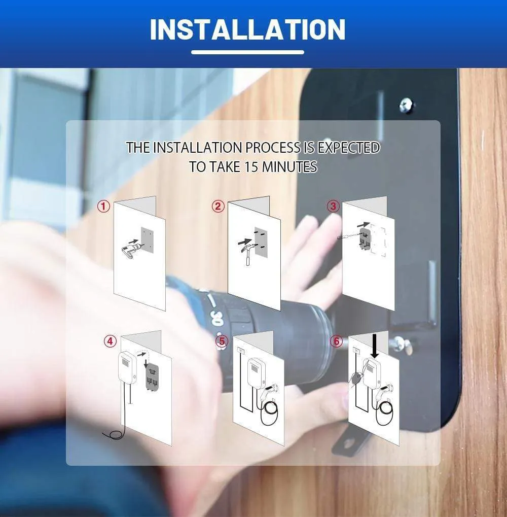 EV Charger 32A 1 Phase 7.2KW Wallmount Electric Vehicle Charging Station EVSE Wallbox with Type 2 Plug IEC 62196-2 Free Hook