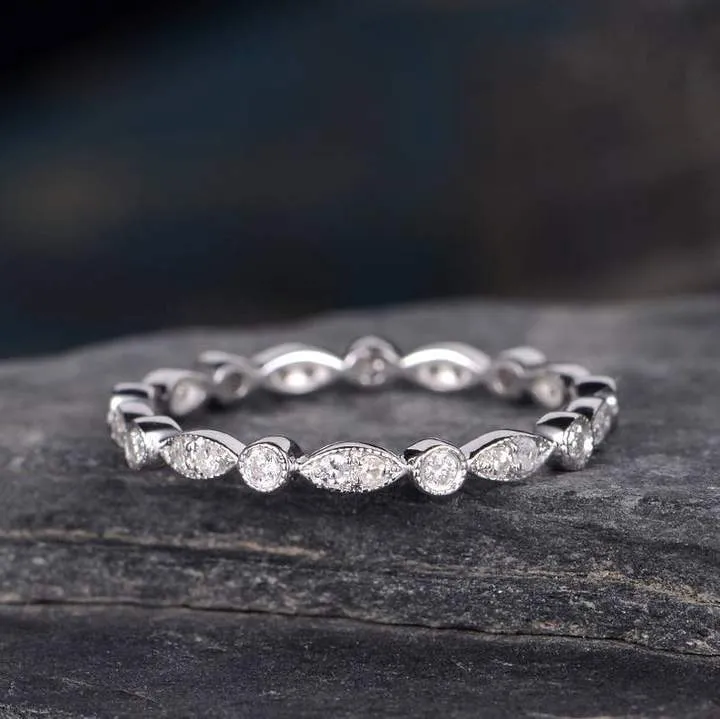 Four Row Full Eternity Stackable Wedding Band In Sterling Silver