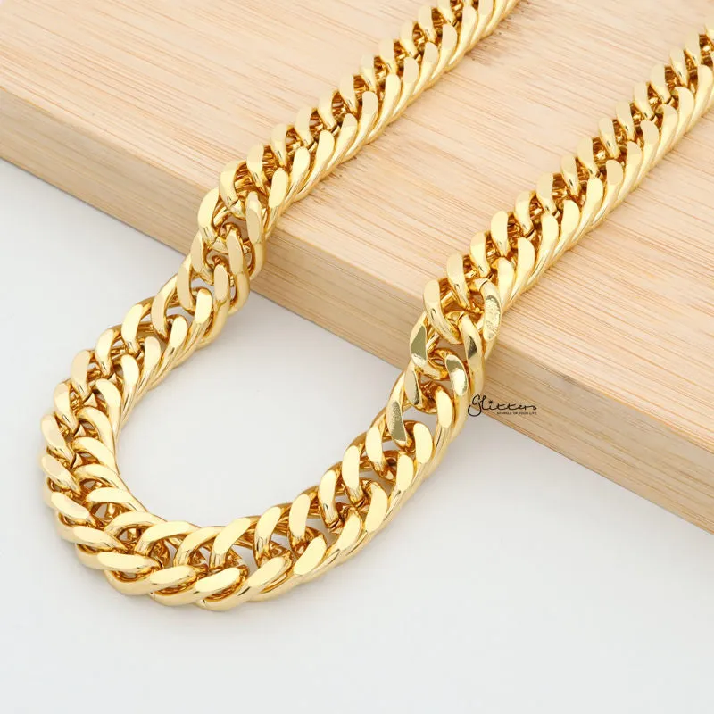 Gold I.P Stainless Steel Curb Link Chain Necklace - 12mm Width