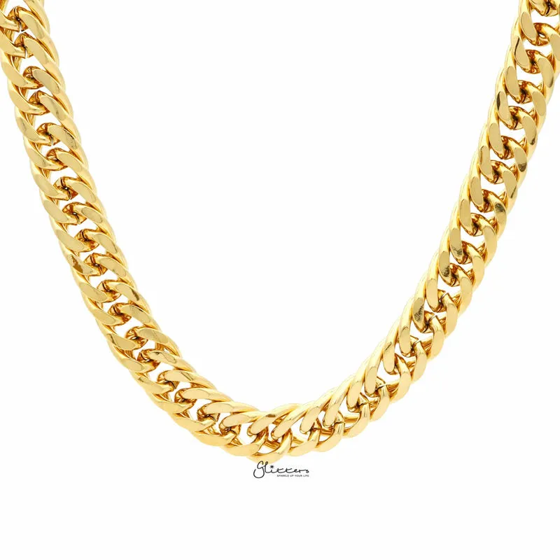 Gold I.P Stainless Steel Curb Link Chain Necklace - 12mm Width