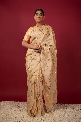 Handloom Tissue Gold Chamois Saree