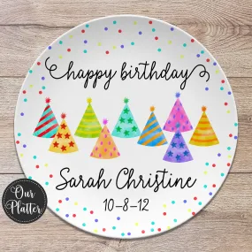 Happy Birthday Party Hats Dots Personalized Plate