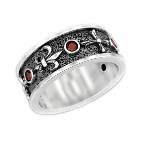 Heraldic Lilies and Crosses Engagement Band Ring Silver 925