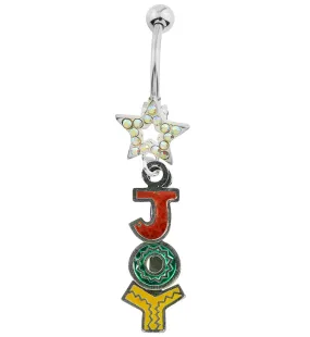 Joy Dangle Rainbow Aurora CZ Stainless Steel Belly Button Ring