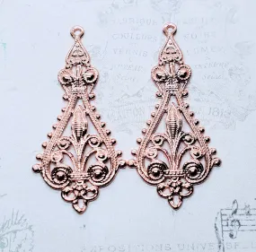 Large Shiny Rose Gold Filigree Charms (2) - PRGS5783