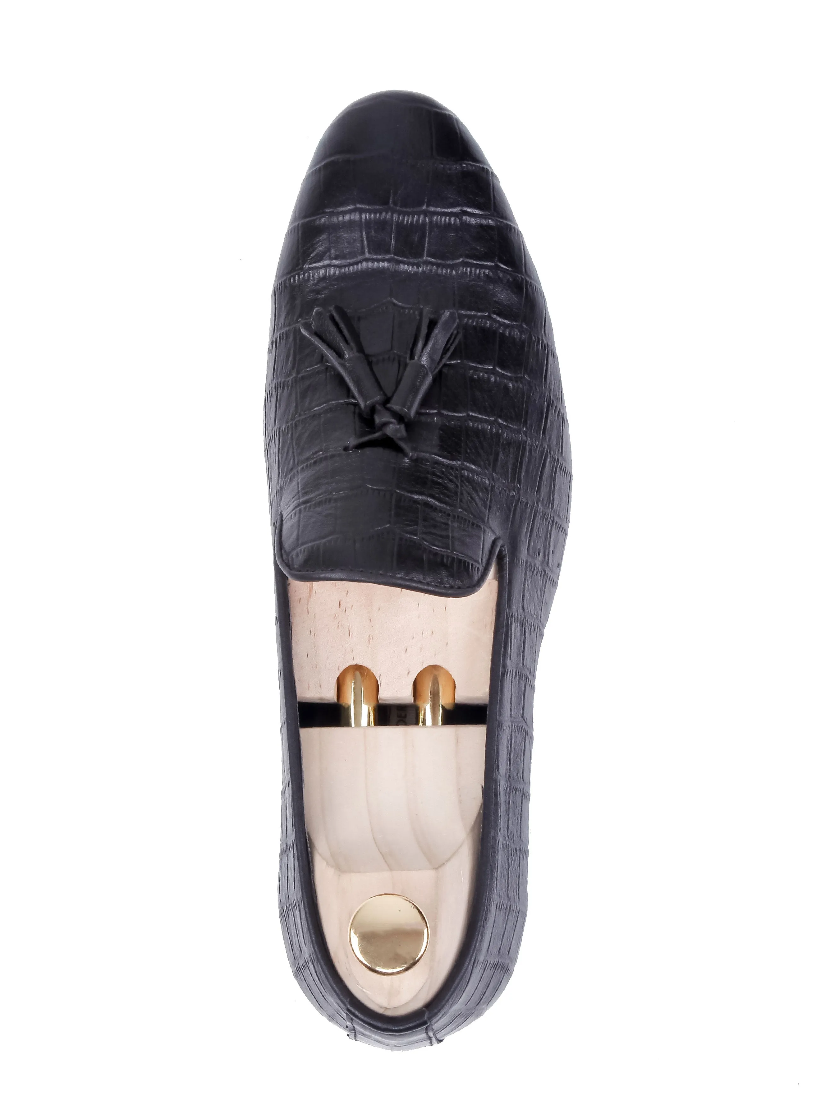 Loafer Slipper - Black Croco Leather