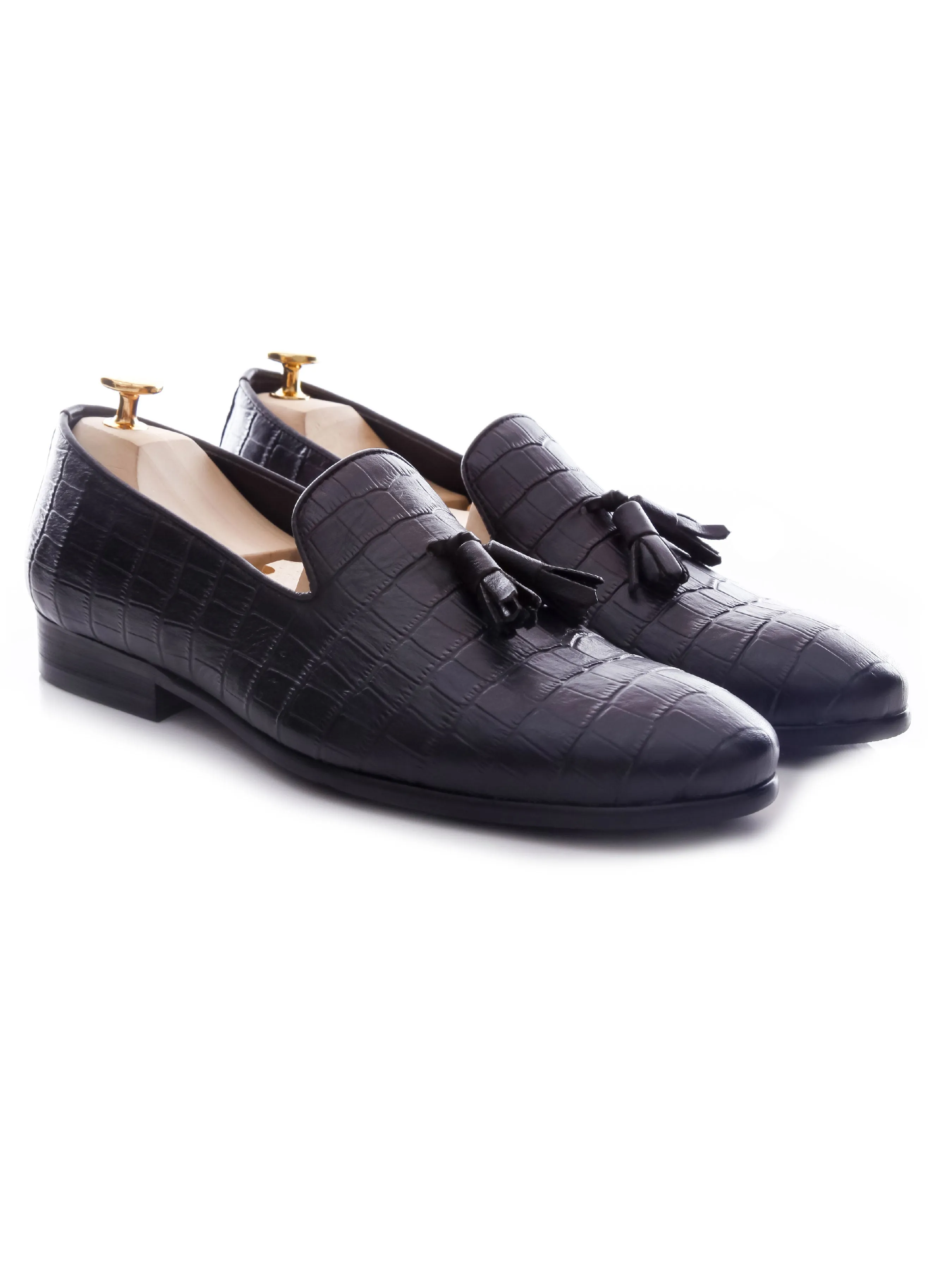 Loafer Slipper - Black Croco Leather