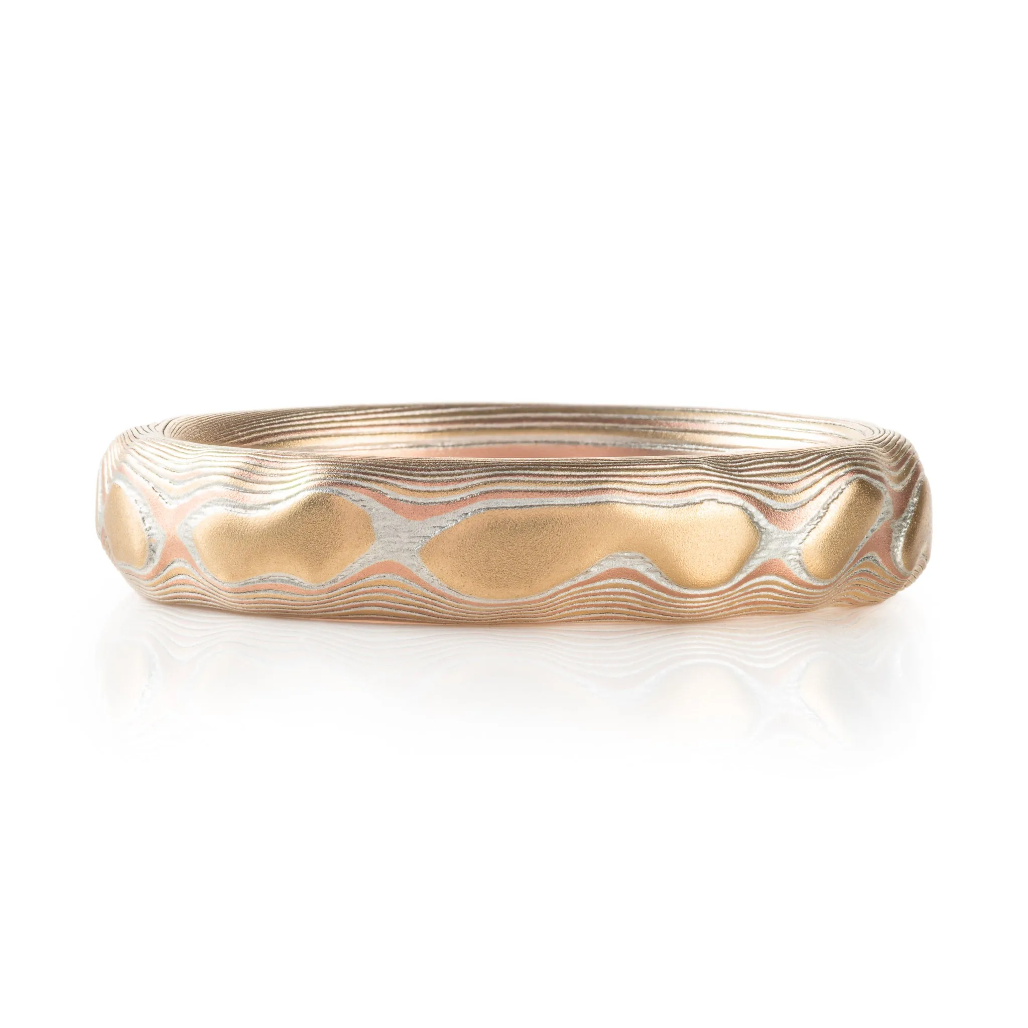 Luminous Mokume Gane Ring in Fire Palette and Guri Bori Pattern