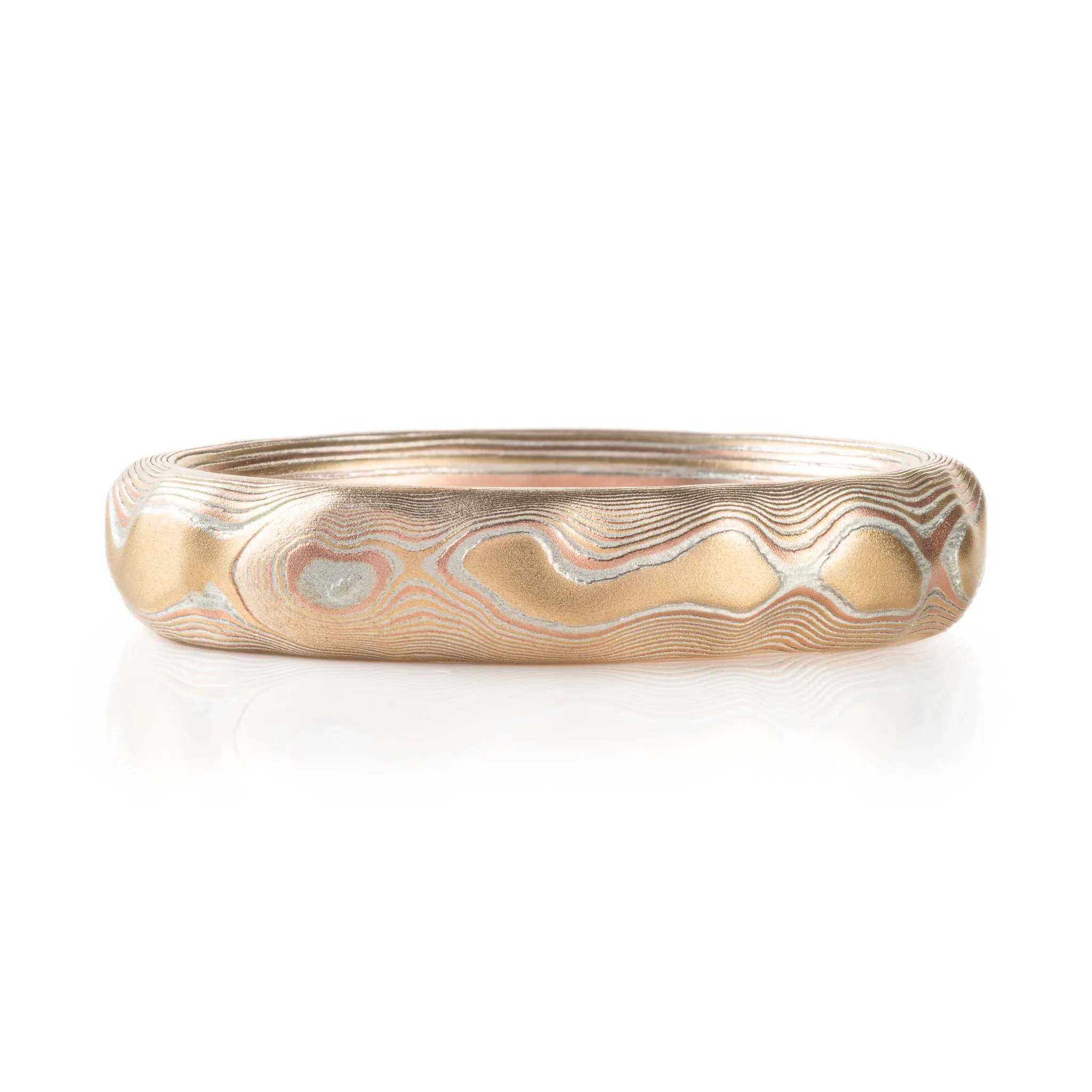 Luminous Mokume Gane Ring in Fire Palette and Guri Bori Pattern