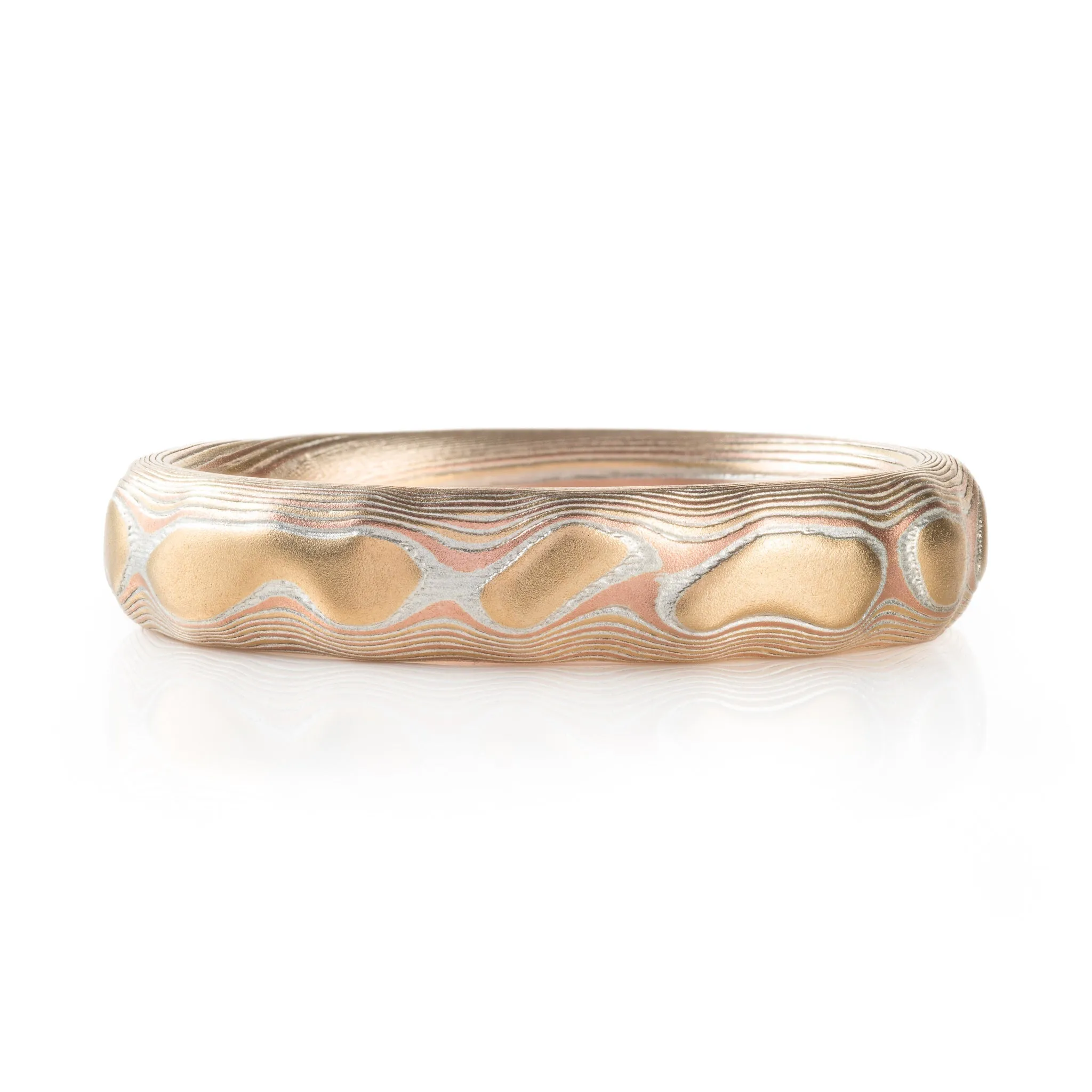 Luminous Mokume Gane Ring in Fire Palette and Guri Bori Pattern