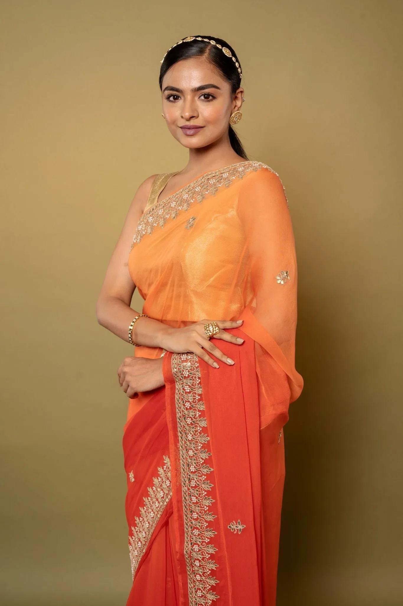 Orange Chiffon Saree