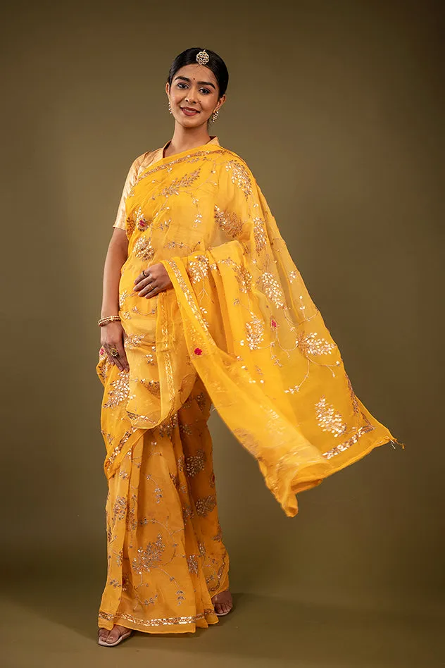 Pure Chiffon Gotapatti Work Saree