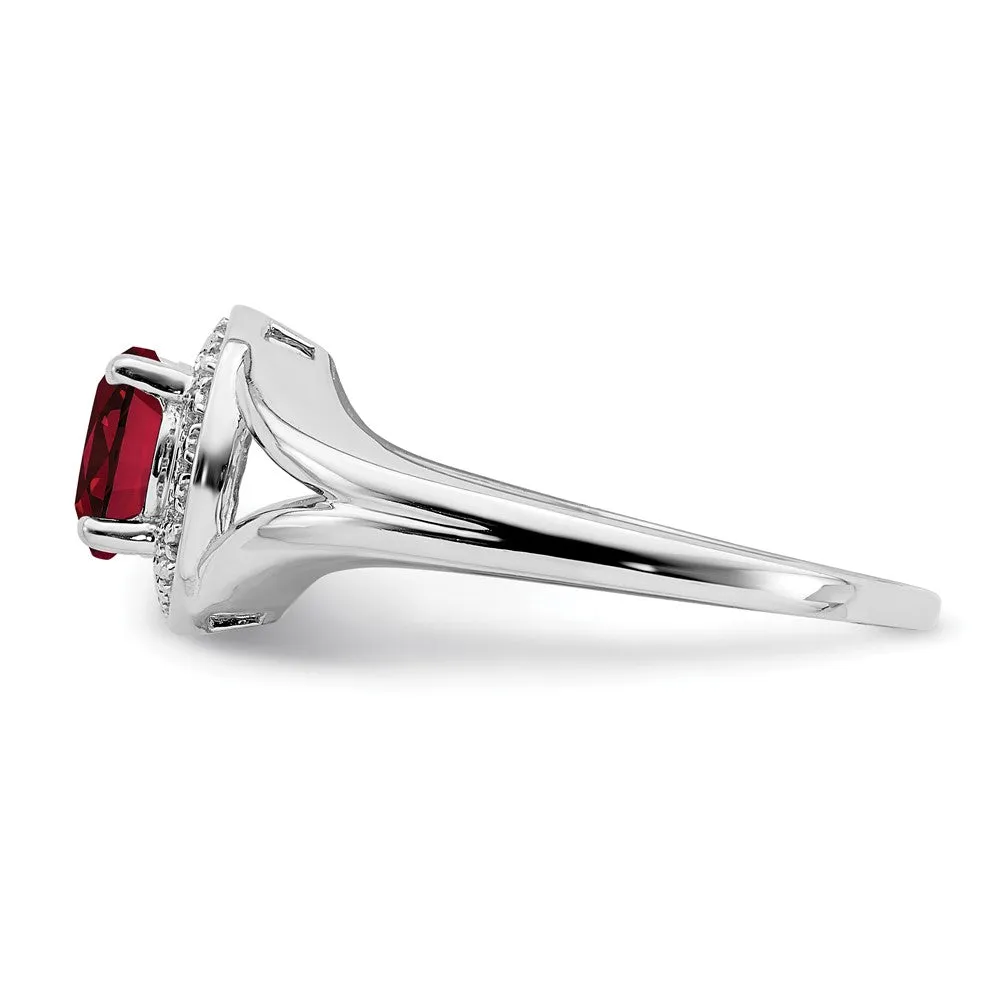 Rhodium-Plated Diamond & Created Ruby Ring in Sterling Silver