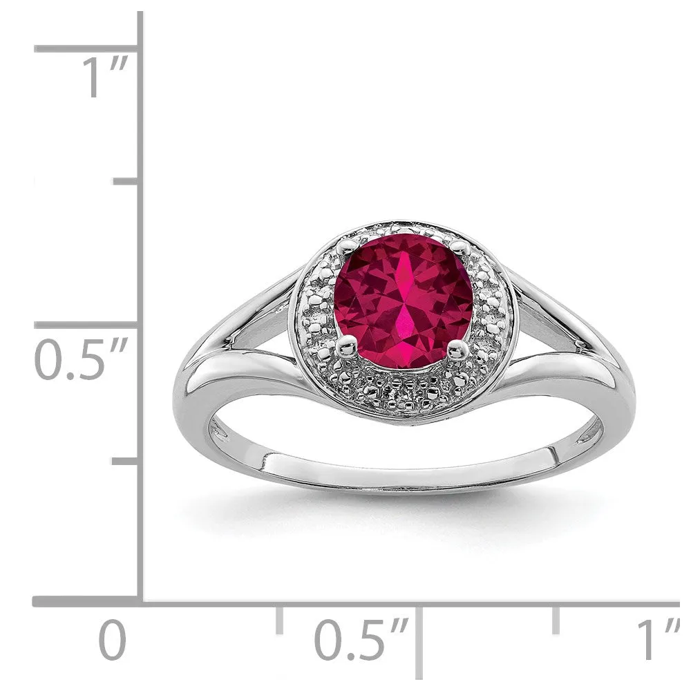 Rhodium-Plated Diamond & Created Ruby Ring in Sterling Silver