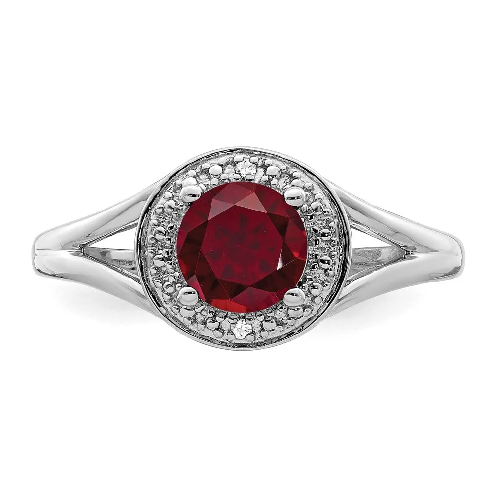 Rhodium-Plated Diamond & Created Ruby Ring in Sterling Silver