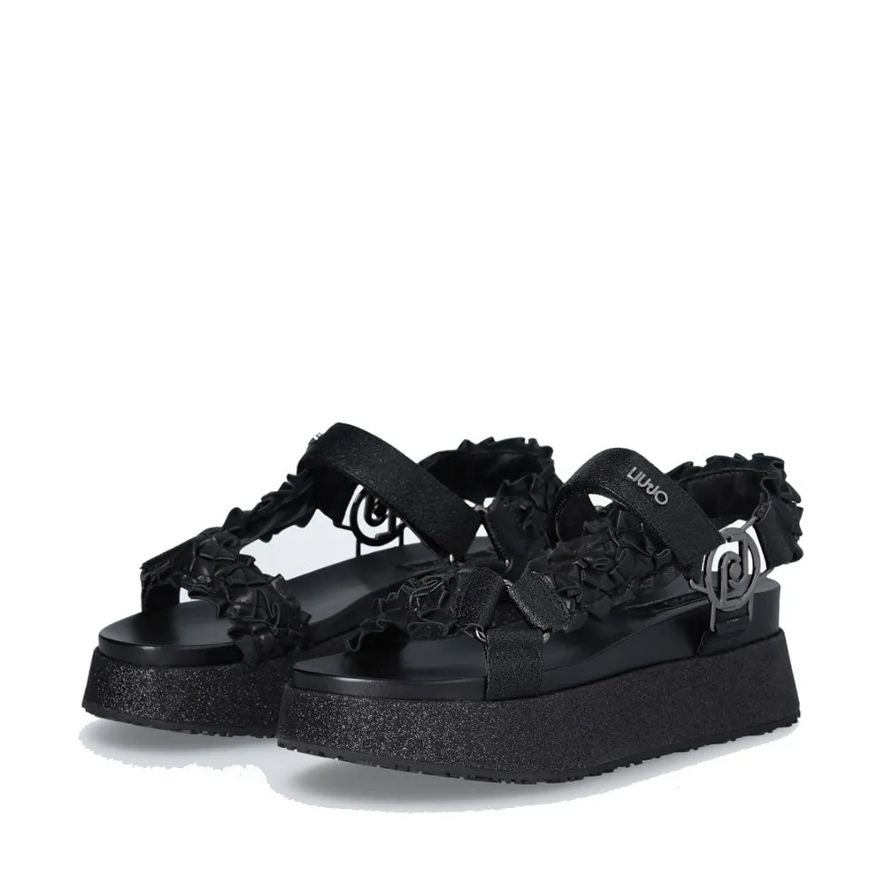 Sandali Platform LIU JO Frida 28 con Fascette Effetto Crackle Nero