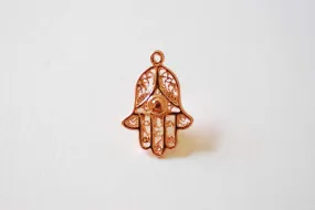 Shiny Pink Wholesale Rose Vermeil Gold Hamsa Hand- 18k gold 925 Sterling silver hamsa hand charm, yoga hand, hand charm, evil eye, hand of fatima, 74