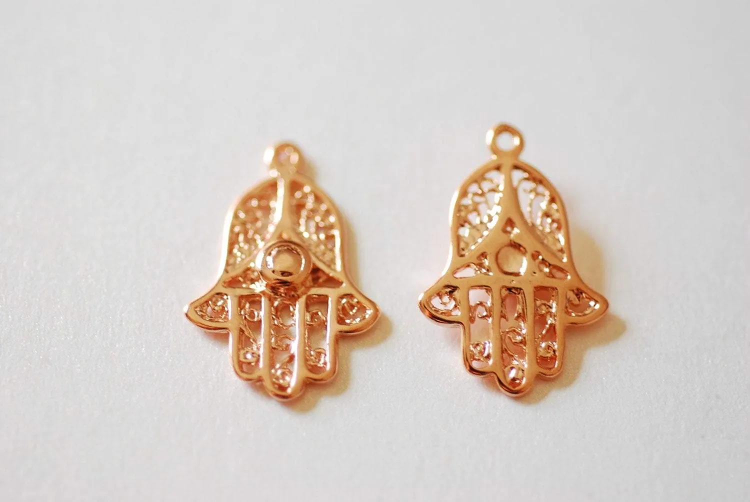 Shiny Pink Wholesale Rose Vermeil Gold Hamsa Hand- 18k gold 925 Sterling silver hamsa hand charm, yoga hand, hand charm, evil eye, hand of fatima, 74