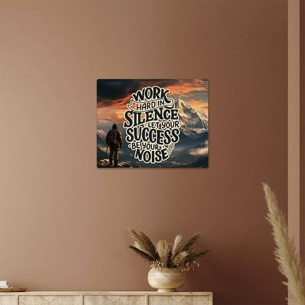 Work Hard in Silence Quote Positive Motivation Room Decor Horizontal High Gloss Metal Art Print